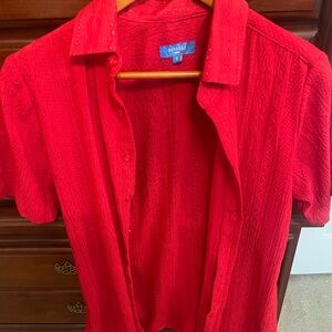 New & beautiful Italian knit beach Riviera Red Men's Shirt size small. 🇮🇹🇮🇹